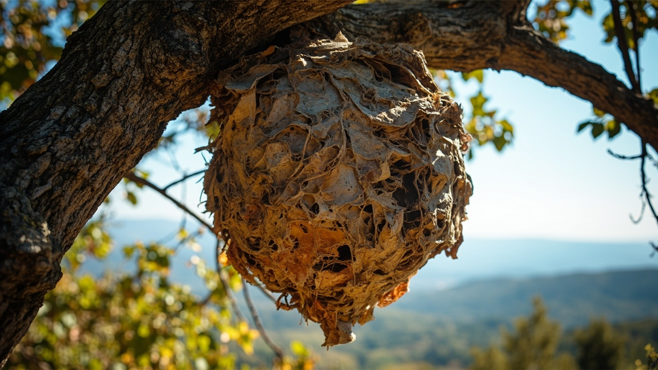 Nid de frelon asiatique dans un arbre en été — Luberon
