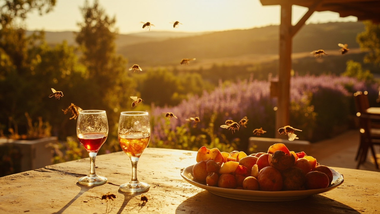 Guêpe posée sur une table de jardin en été — Vaucluse